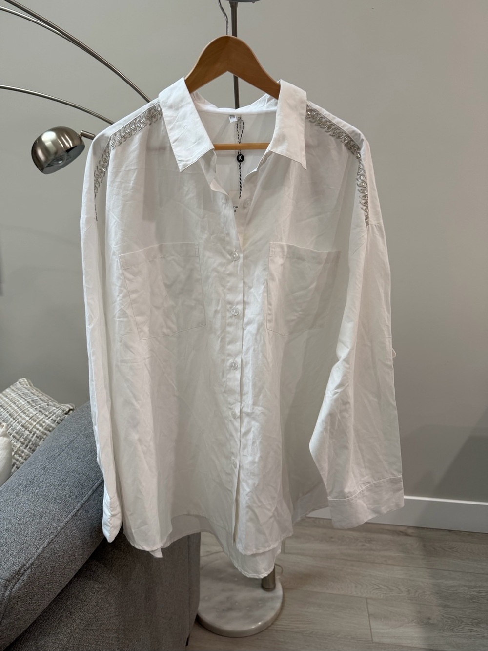 Kaktus White Men's Lightweight Button-Up Shirt Jacket with Shoulder Trim